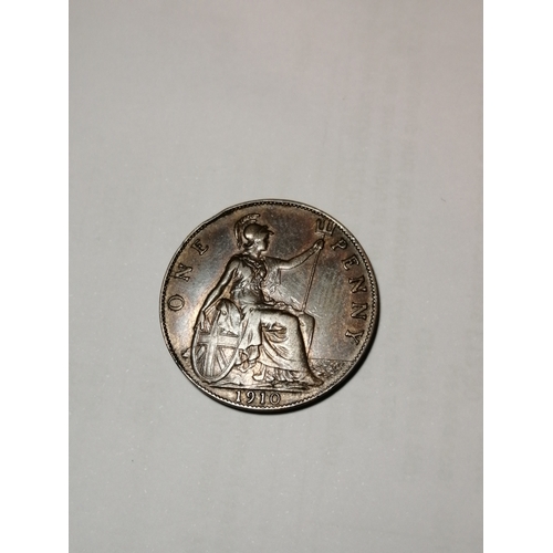 34A - 1910 Edward Vll penny in near extremely fine condition