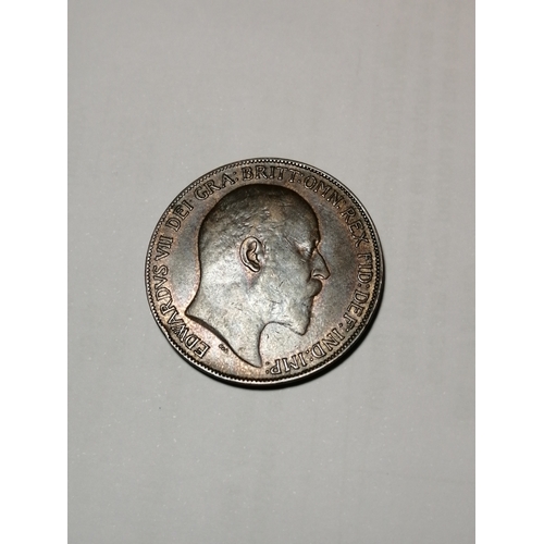 34A - 1910 Edward Vll penny in near extremely fine condition