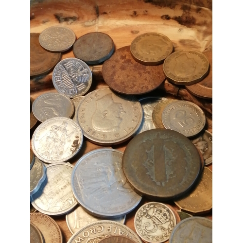 39A - Large wooden bowl (approx 12 inches diameter) filled with coinage (silver noted)