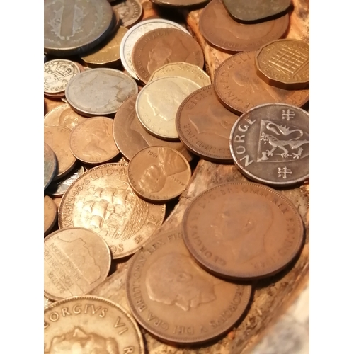 39A - Large wooden bowl (approx 12 inches diameter) filled with coinage (silver noted)