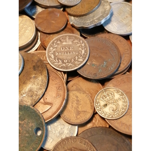 39A - Large wooden bowl (approx 12 inches diameter) filled with coinage (silver noted)