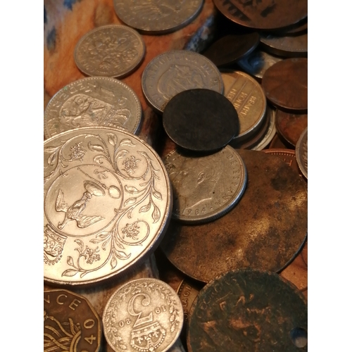 39A - Large wooden bowl (approx 12 inches diameter) filled with coinage (silver noted)