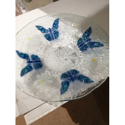 41A - Hand made glass bowl decorated with butterflies and flowers (28cm diameter)