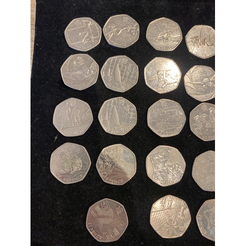 35B - 24x Olympic 50 pence coins inc Offside Explained, shooting, archery & more