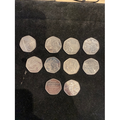 38B - 10x 50 pence coins inc various Paddington, Diversity built Britain & Sir Isaac Newton