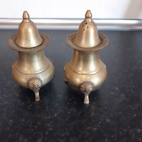 80 - EPNS cruet set of salt and pepper. Lions head design feet, lovely detail