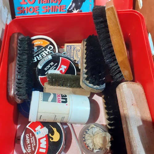 30 - Large quantity vintage and modern shoe/boot brushes polish, cloths etc