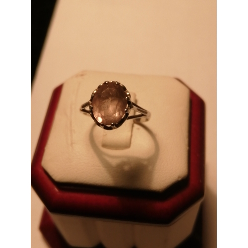 23A - Silver ring set with large single pink gemstone 2.0 grams Size O