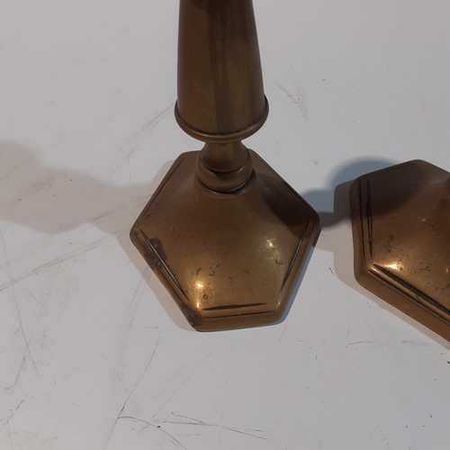 129 - Pair brass candlesticks. Approx 9” high