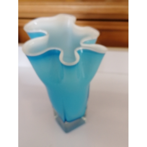 42A - Light blue glass handkerchief design vase (12cm tall)