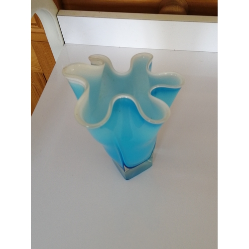 42A - Light blue glass handkerchief design vase (12cm tall)