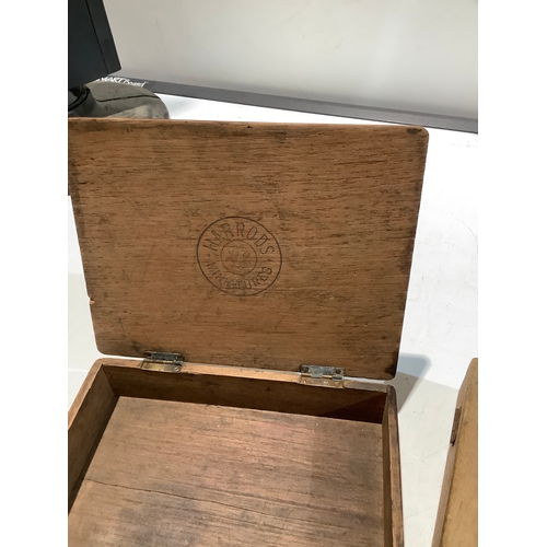 307 - 2x wooden cigar boxes - one stamped Harrods