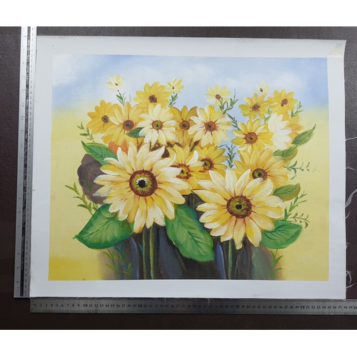 101A - 2 original oils on canvas. Sunflowers in a vase 58cm x 48.5cm. Sunflowers in a field 69cm x 58cm.