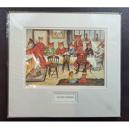 108A - Set of 3 Fox Hunt prints in double mounts. “The Hunt Breakfast”, “The Off” and “The Chase”. Individu... 