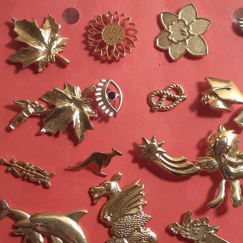 1 - Quantity of metal pin / lapel badges. Mostly gold colour metal, various designs