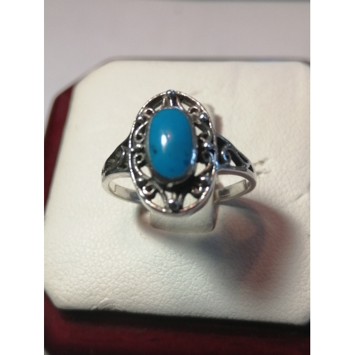 24A - Silver ring set with single blue gemstone 2.0 grams Size K