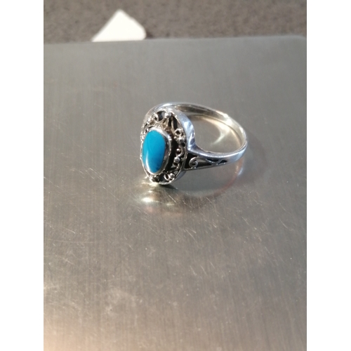 24A - Silver ring set with single blue gemstone 2.0 grams Size K