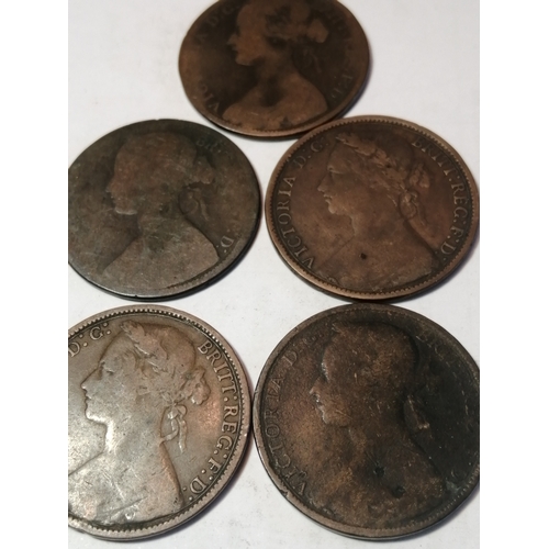 21B - 5 x Victorian bun pennies dated : 1864,1868,1876H,1877 and 1881H