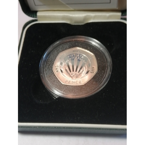 25B - 1998 silver proof 50p in green leather presentation case