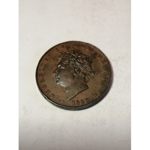 28B - 1826 George IV halfpenny in extremely fine condition