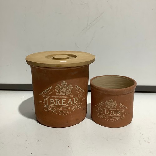 174 - Royal Barum ware terracotta bread bin with lid and smaller one for flour no lid