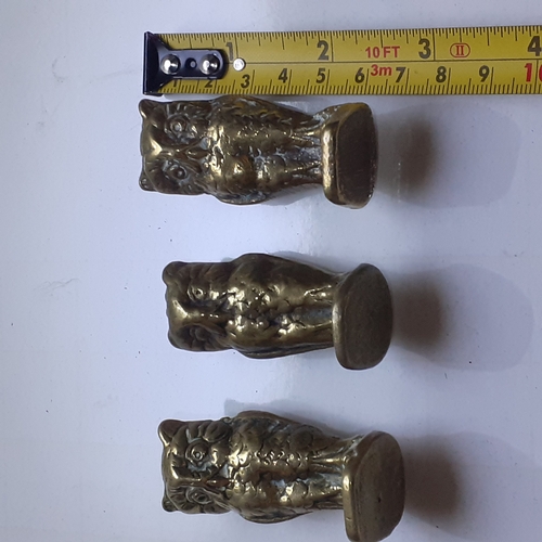 24 - 3 x small brass owls. 6cm. Solid. Heavy for size