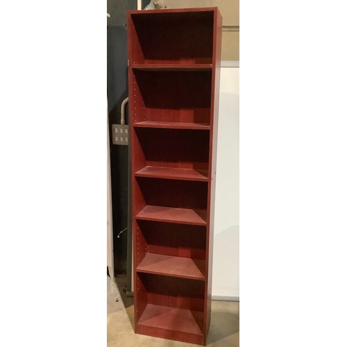 438 - Tall approx 6ft mahogany book shelf storage unit