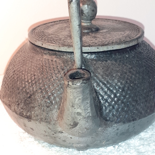 3 - Black cast iron, heavy (approx 2.18 kg) tea kettle.