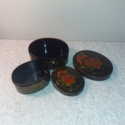 17 - Glazed wooden boxes. One fits inside the other. Rose design in nice condition