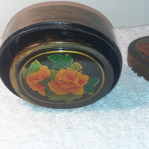 17 - Glazed wooden boxes. One fits inside the other. Rose design in nice condition