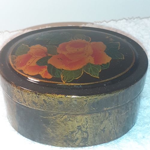 17 - Glazed wooden boxes. One fits inside the other. Rose design in nice condition