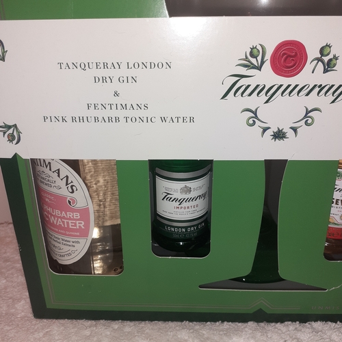 27 - Tanquerry gin gift set, including gin, tonic waters and a large tanquerry glass. Unopened. Box has s... 