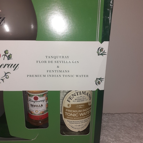 27 - Tanquerry gin gift set, including gin, tonic waters and a large tanquerry glass. Unopened. Box has s... 