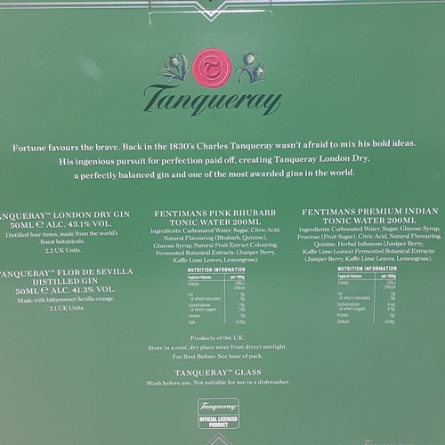 27 - Tanquerry gin gift set, including gin, tonic waters and a large tanquerry glass. Unopened. Box has s... 