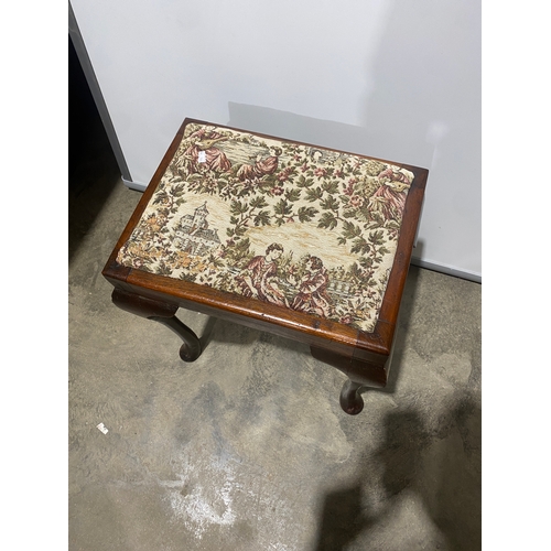 189 - Oak stool with tapestry style seat cover