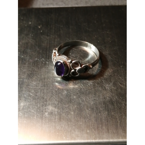 27A - Silver ring set with solitaire purple gemstone 1.82 grams Size L