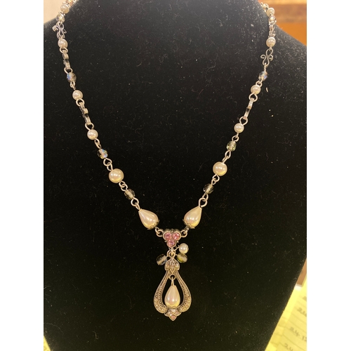 46B - Past times pearl and pink stone necklace