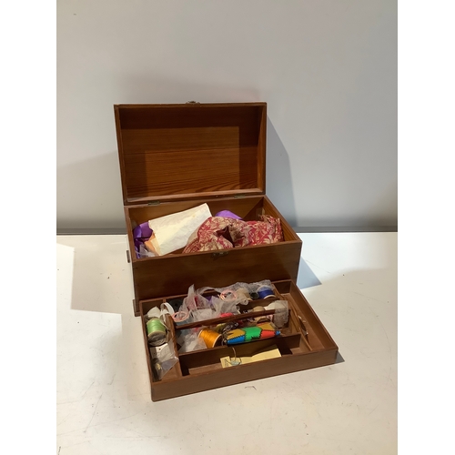 25 - Wooden box with sewing contents - 30x20cm