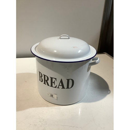 36 - Large 25cm tall white enamel bread bin