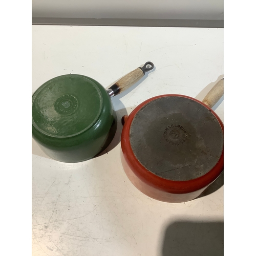 62 - Le Creuset orange & green 18 & 20 cast iron pans