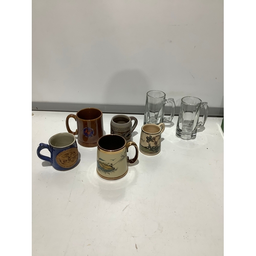 493 - Selection of pottery, tankards and glassware