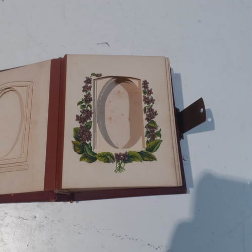 29 - Vintage possibly antique photograph album with individual pages decorated with painted flower border... 