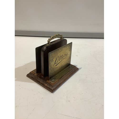 106 - Vintage brass on wood letter holder