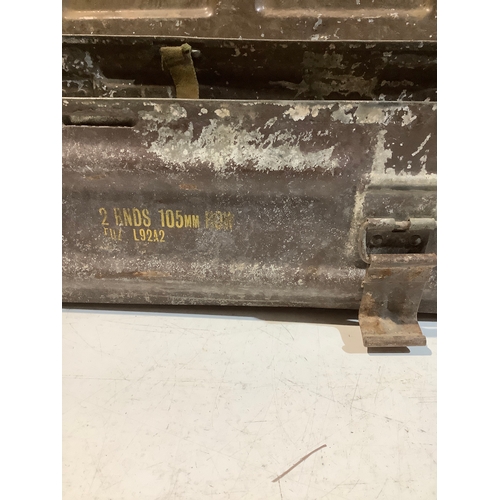 131 - Vintage metal ammo container - states ‘2 rnds 105mm’