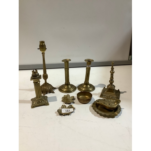 151 - Mixed brass ware inc two vintage brass lamps