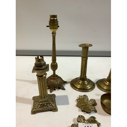 151 - Mixed brass ware inc two vintage brass lamps