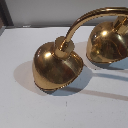 76 - Pair of brass, outside sign/shop front lamps. Candela of Birmingham.