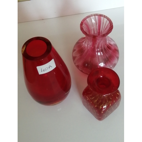 41B - 3 x red glass vases (1 is Murano)