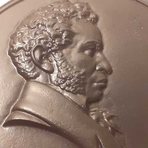 219 - USSR cast iron, Kasli foundry, 1987 plaque depicting writer A Pushkin.