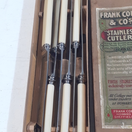 227 - Vintage stainless cutlery set of 6 butter knives. Frank Cobb and co. Original box and knives in very... 